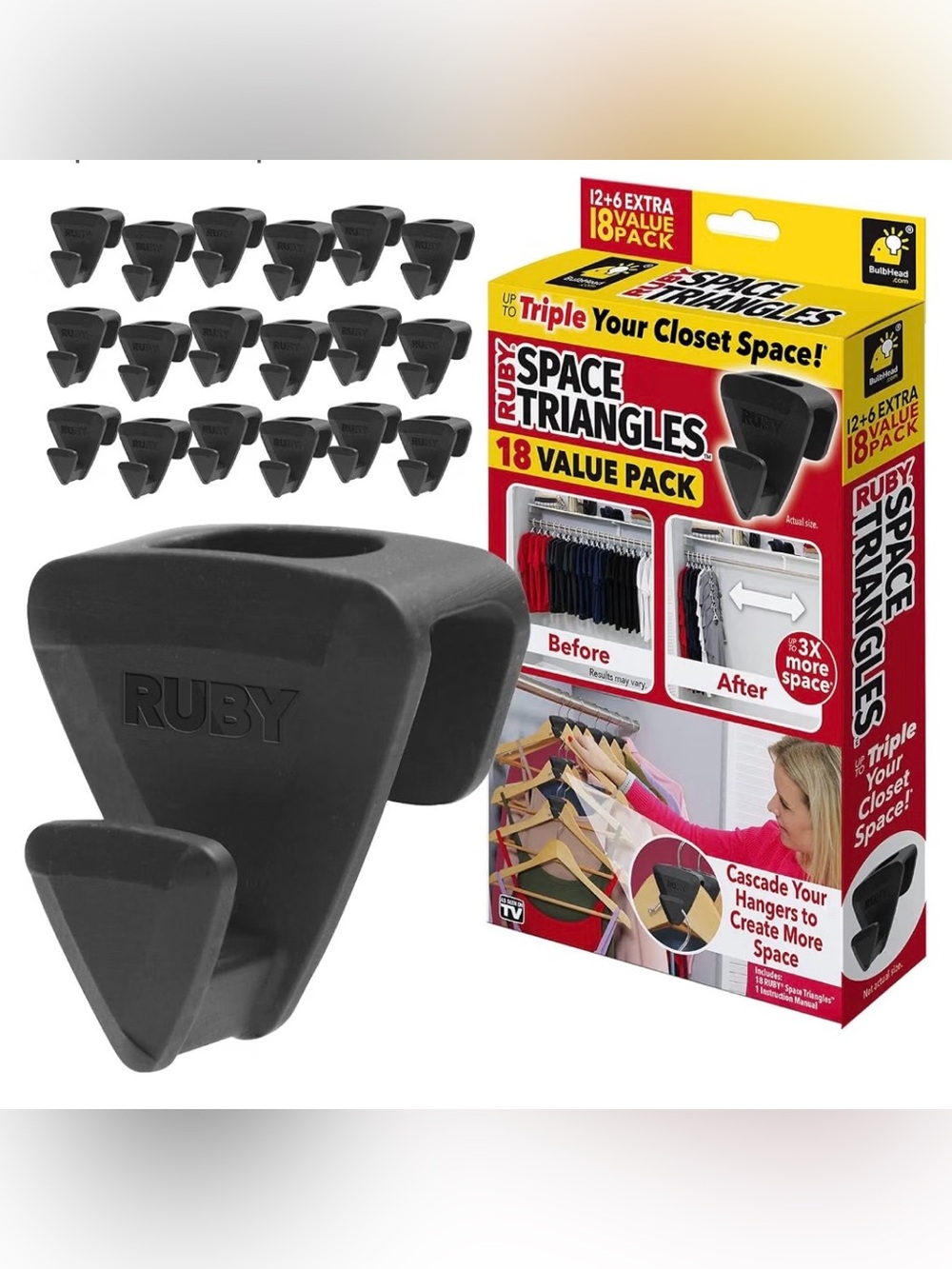 Ruby Space Triangles 18-Pack Closet Hanger Organizers - Black